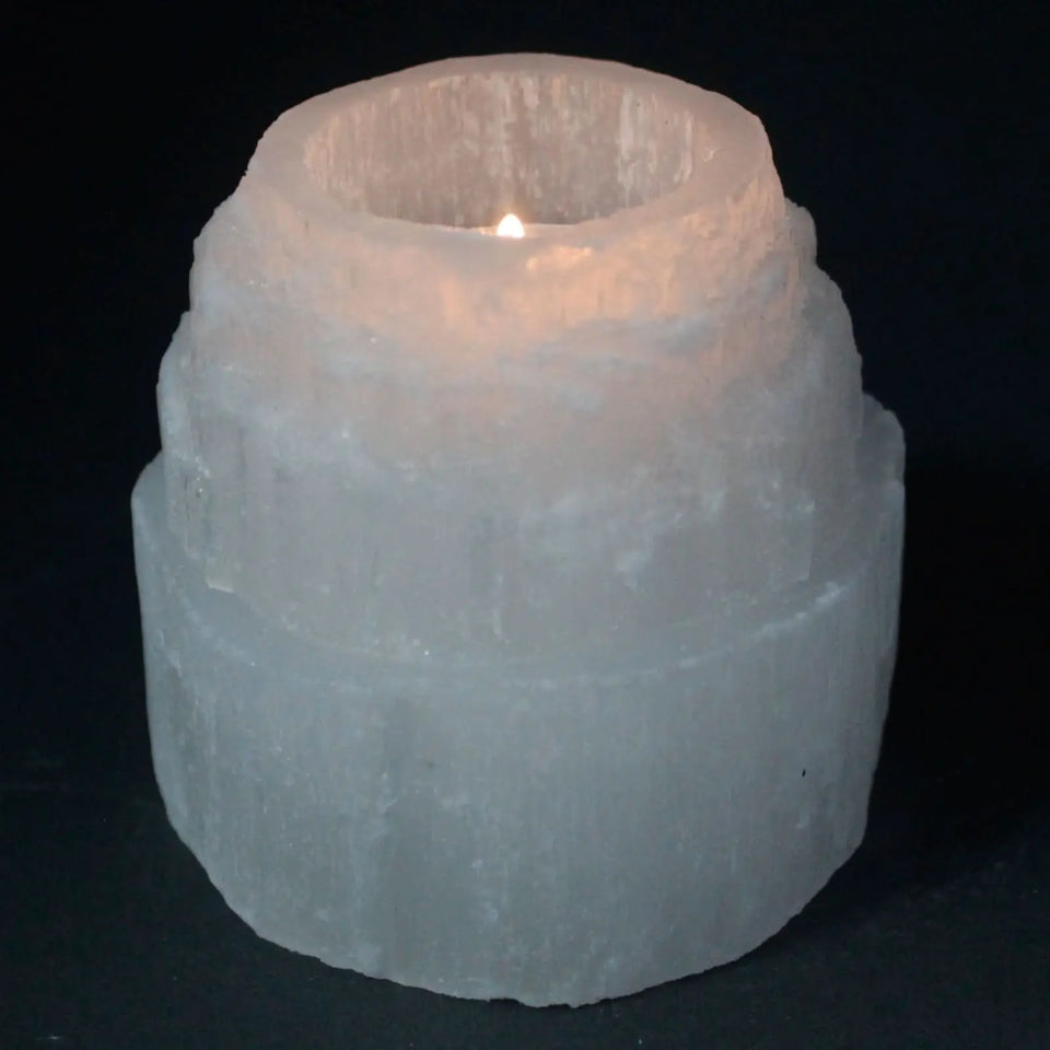 Candelabro Portavelas Selenita Alta Montaña - 8 cm Esotergia