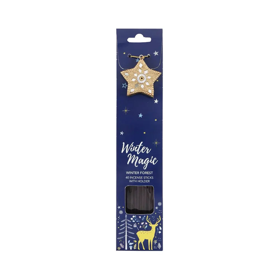 Varitas Incienso Invierno Mágico Winter Forest con Porta Incienso Estrella – Ambiente Festivo y Aromas Invernales - Esotergia Tienda