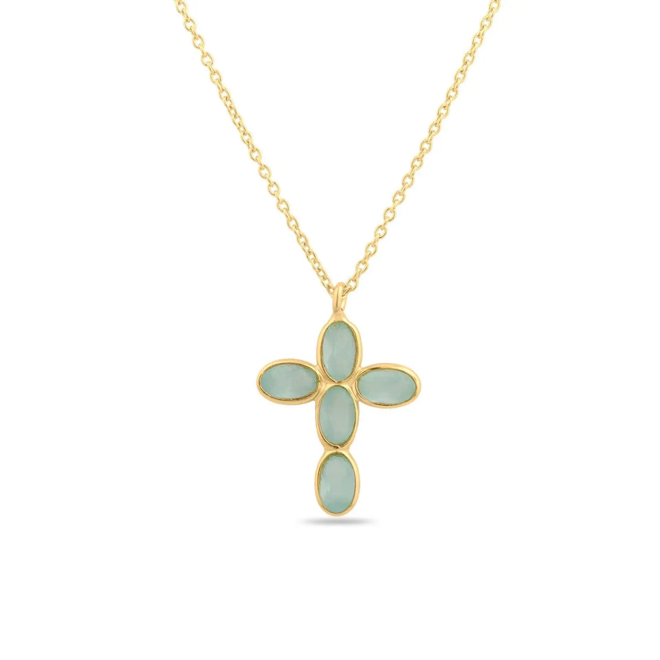 Collar Cruz de Calcedonia | Plata Ley 925 Baño Oro 18k - Esotergia Tienda
