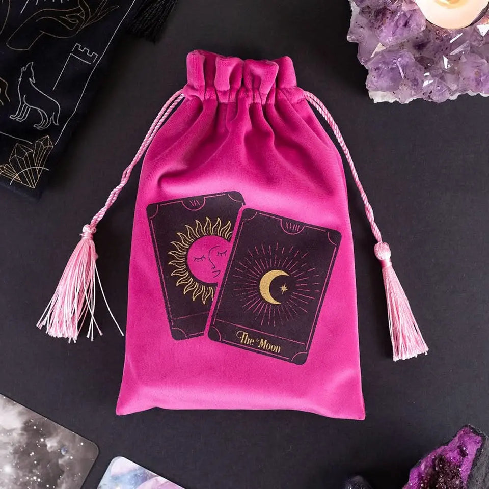 Bolsa de Terciopelo Rosa con Cordón para Cartas del Tarot - Esotergia Tienda