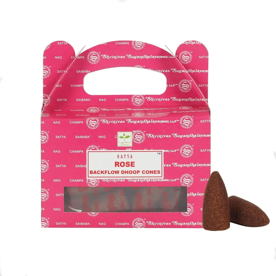 Conos de Incienso Reflujo ‘Rosas’ de Satya: Aroma Duradero y Relajación Profunda - Esotergia Tienda