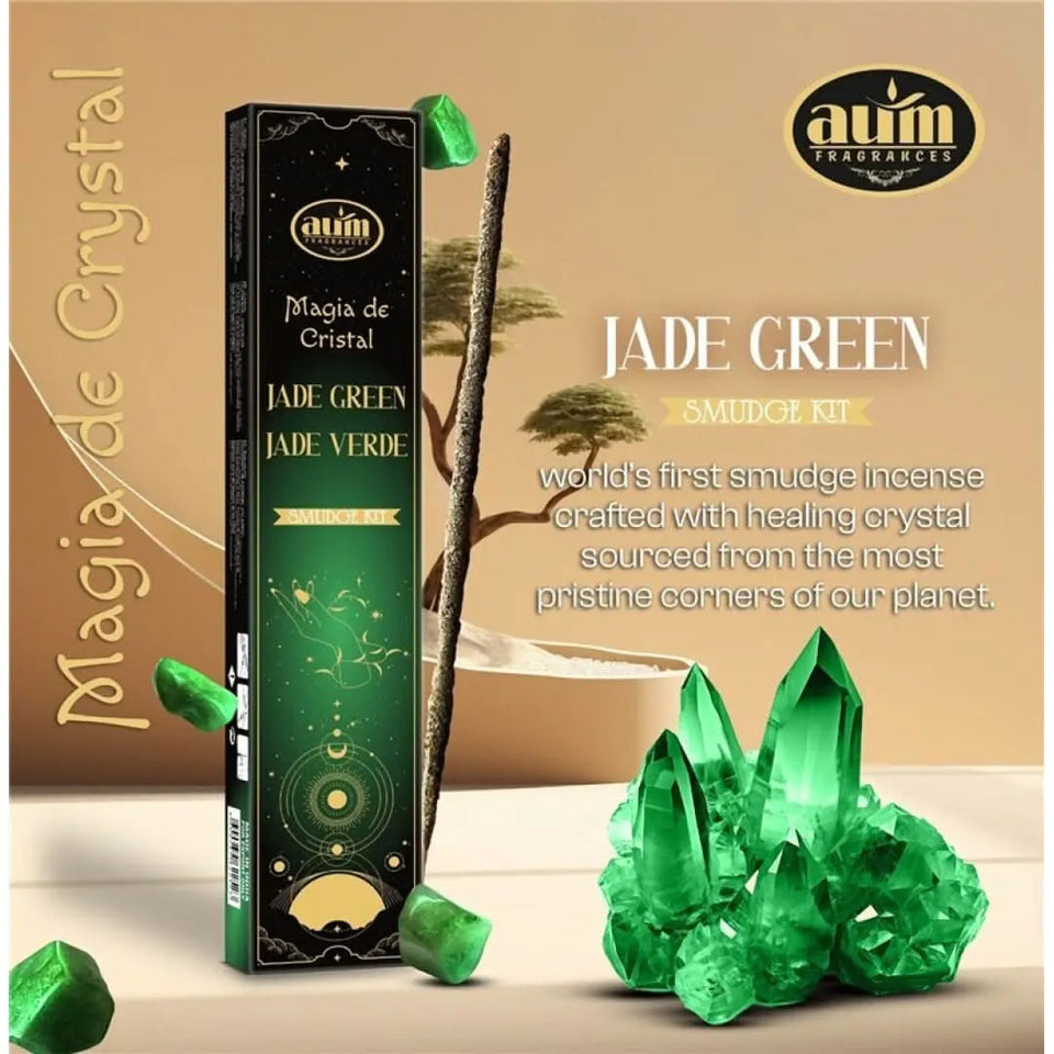 Varitas Incienso Jade Verde Magia de Cristal AUM Fragrances: Armonía y Buena Suerte en Cada Varilla - Esotergia Tienda