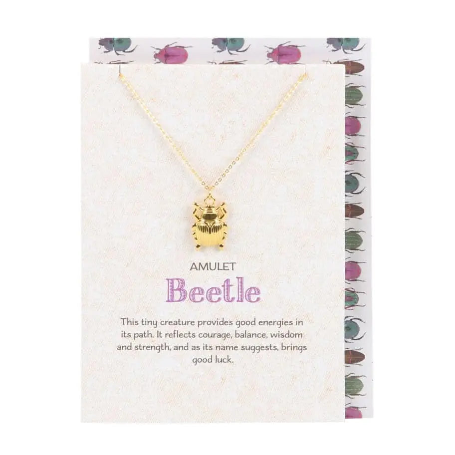 Collar Amuleto Escarabajo Dorado de la Suerte + Tarjeta Regalo | Protección y Sabiduría Esotergia
