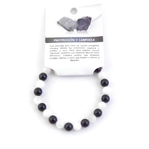 Pulsera de Turmalina Negra y Selenita (8 mm) | Escudo de Protección y Limpieza Esotergia Tienda