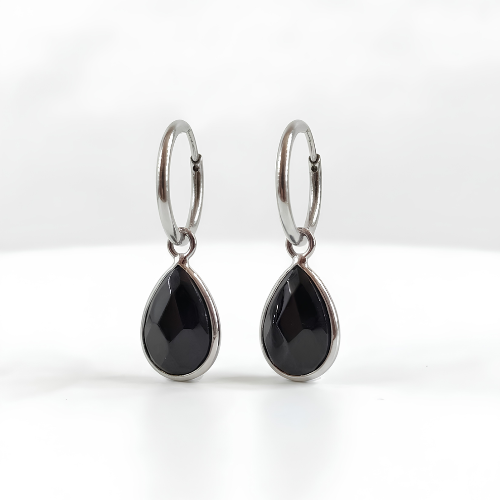 Pendientes Lágrima de Obsidiana Negra Facetada y Acero Hipoalergénico | Protección Esotergia