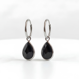 Pendientes Lágrima de Obsidiana Negra Facetada y Acero Hipoalergénico | Protección Esotergia