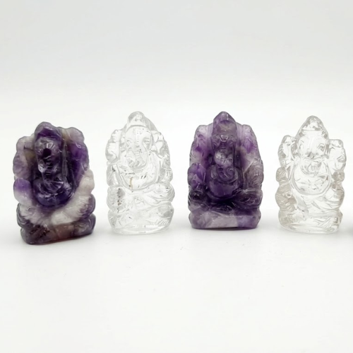 Set de 2 Mini Ganeshas en Amatista y Cuarzo Transparente | Abrecaminos y Claridad Esotergia