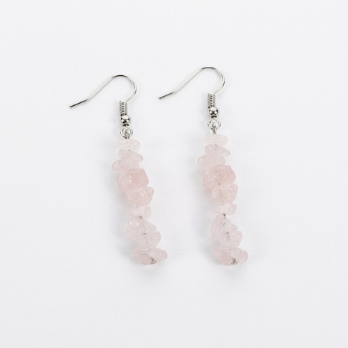 Pendientes de Acero con Chips de Cuarzo Rosa Natural | Amor Propio y Sanación Esotergia