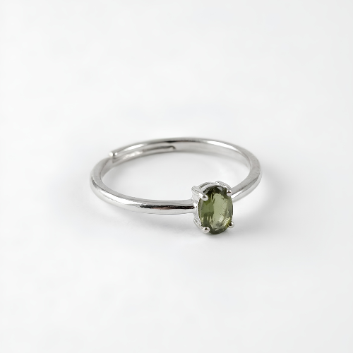 Anillo Adaptable de Moldavita Facetada en Plata | Transformación y Alta Vibración Esotergia