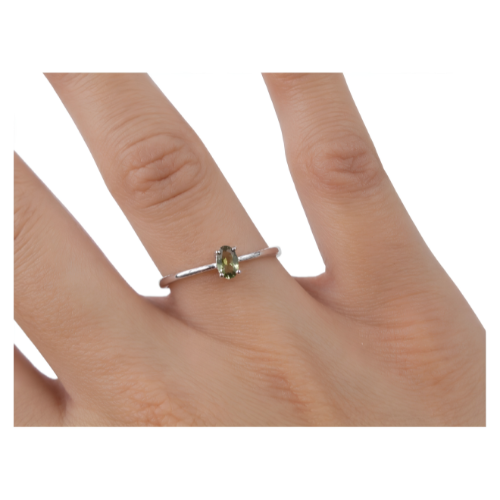 Anillo Adaptable de Moldavita Facetada en Plata | Transformación y Alta Vibración Esotergia
