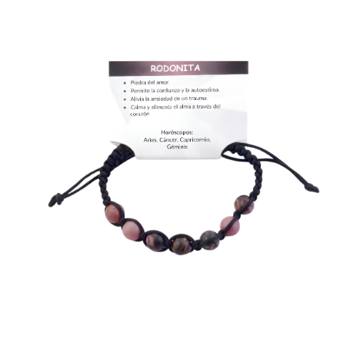 Pulsera de Rodonita Natural en Macramé (8 mm) | Amor Propio y Sanación Esotergia