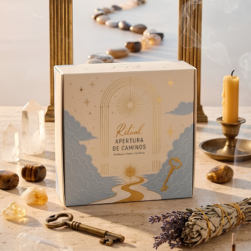 Kit Ritual Abre Caminos Completo (Vela de Miel Ritualizada, Sal Negra y Cuarzos) Esotergia