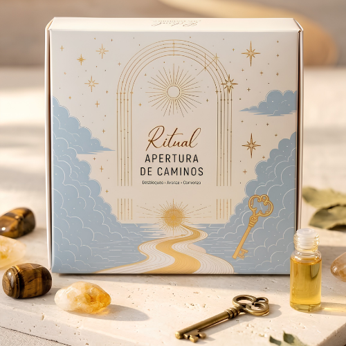 Kit Ritual Abre Caminos Completo (Vela de Miel Ritualizada, Sal Negra y Cuarzos) Esotergia