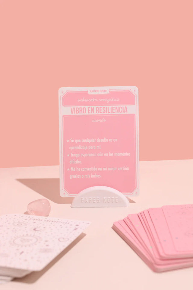 Cartas “Vibras Energéticas Amor Propio” + Cuarzo Rosa + Soporte Blanco (60 cartas) | Afirmaciones y Energía Positiva Esotergia Tienda