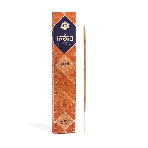 Incienso India Masala SOL - Sahumerio Artesanal de Fuerza y Energía™ con Aroma Vibrante del Sol (12 Varillas) Esotergia