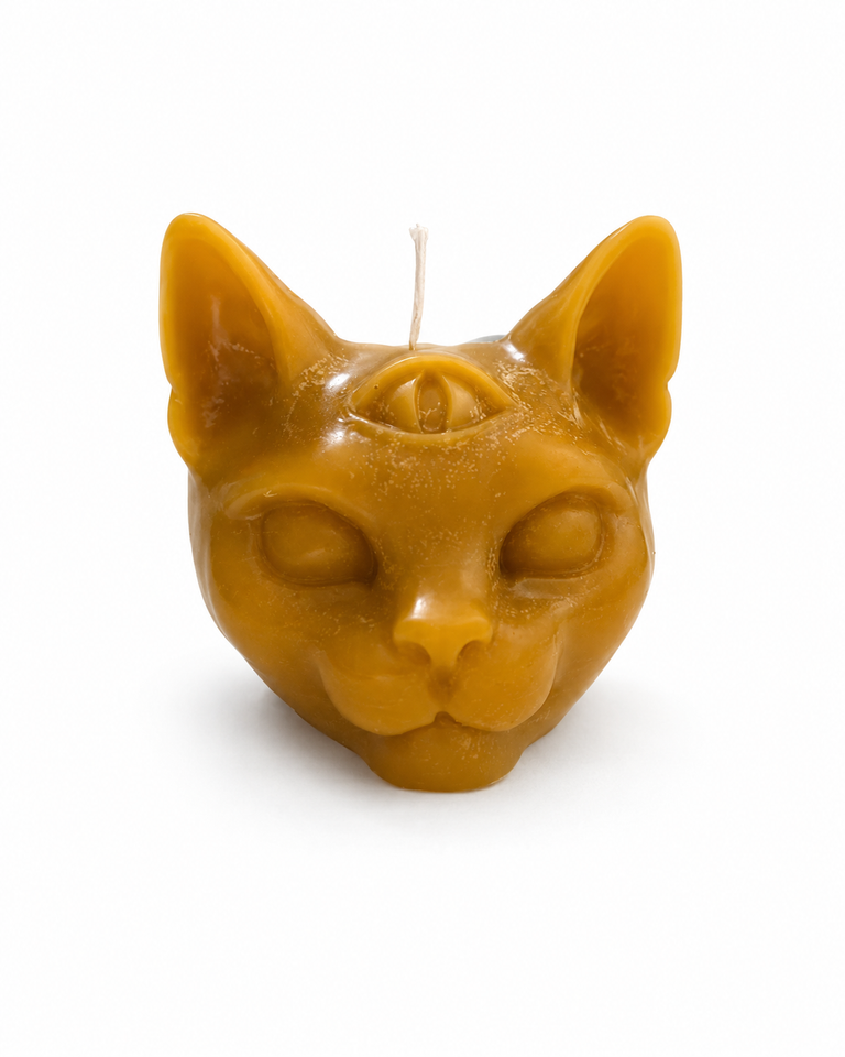 Título: Vela de Miel 100% Cera de Abeja – Gato Místico de la Intuición Esotergia Tienda