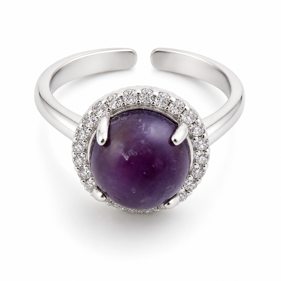 Anillo Ajustable de Amatista Natural con Circonitas Esotergia