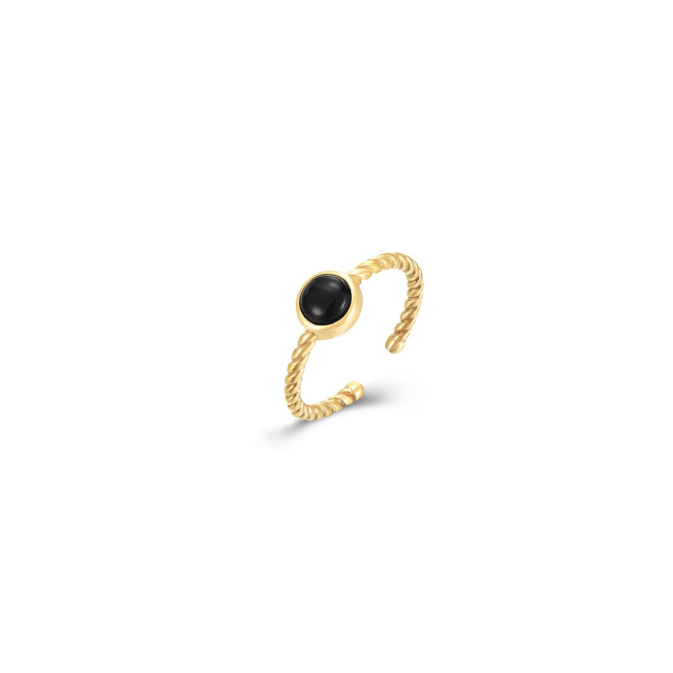 Anillo "Escudo Nocturno" Ajustable Color Oro | Ónix Negro, Enraizamiento y Protección Absoluta Esotergia