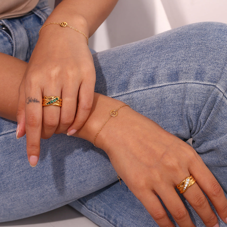 Anillo "Serpiente Radiante" - Acero Inoxidable Color Oro y Cristales tiendamerlin