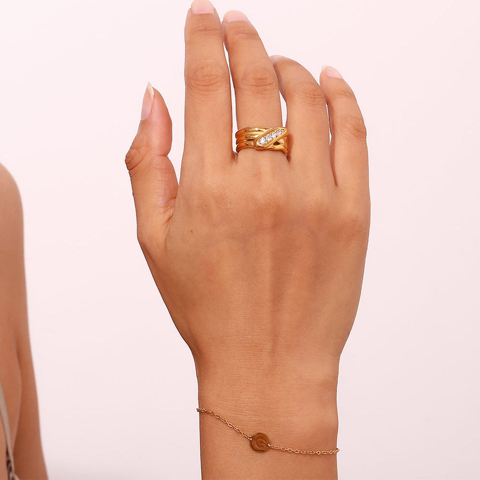 Anillo "Serpiente Radiante" - Acero Inoxidable Color Oro y Cristales tiendamerlin