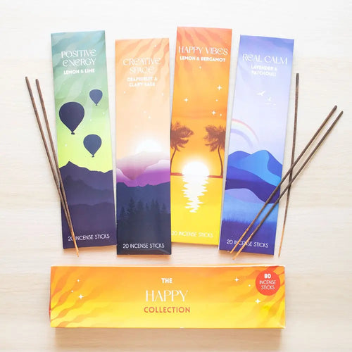 Set de Inciensos The Happy Collection – 4 Aromas Positivos y Energizantes | 80 Varitas Esotergia