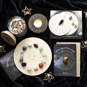 Kit Adivinación Péndulo + Plato Rueda Astrológica (Zodiaco) - Respuestas y Guía Espiritual