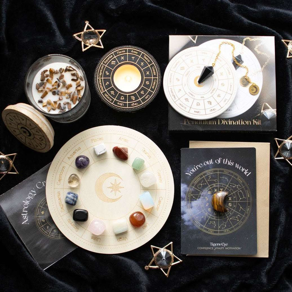 Kit Adivinación Péndulo + Plato Rueda Astrológica (Zodiaco) - Respuestas y Guía Espiritual