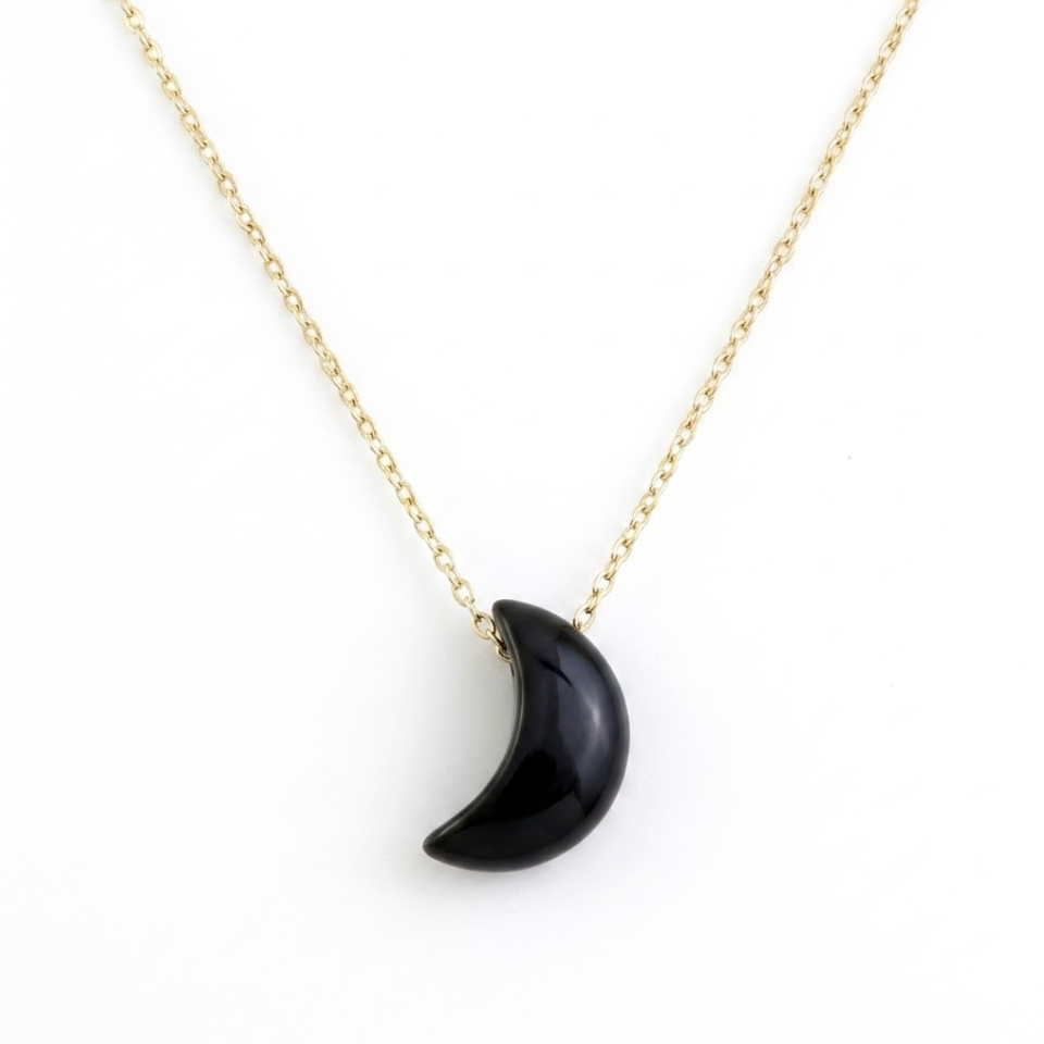 Collar Luna de Ónix Negro Natural y Acero (42+5cm) | Protección, Fuerza y Enfoque Esotergia