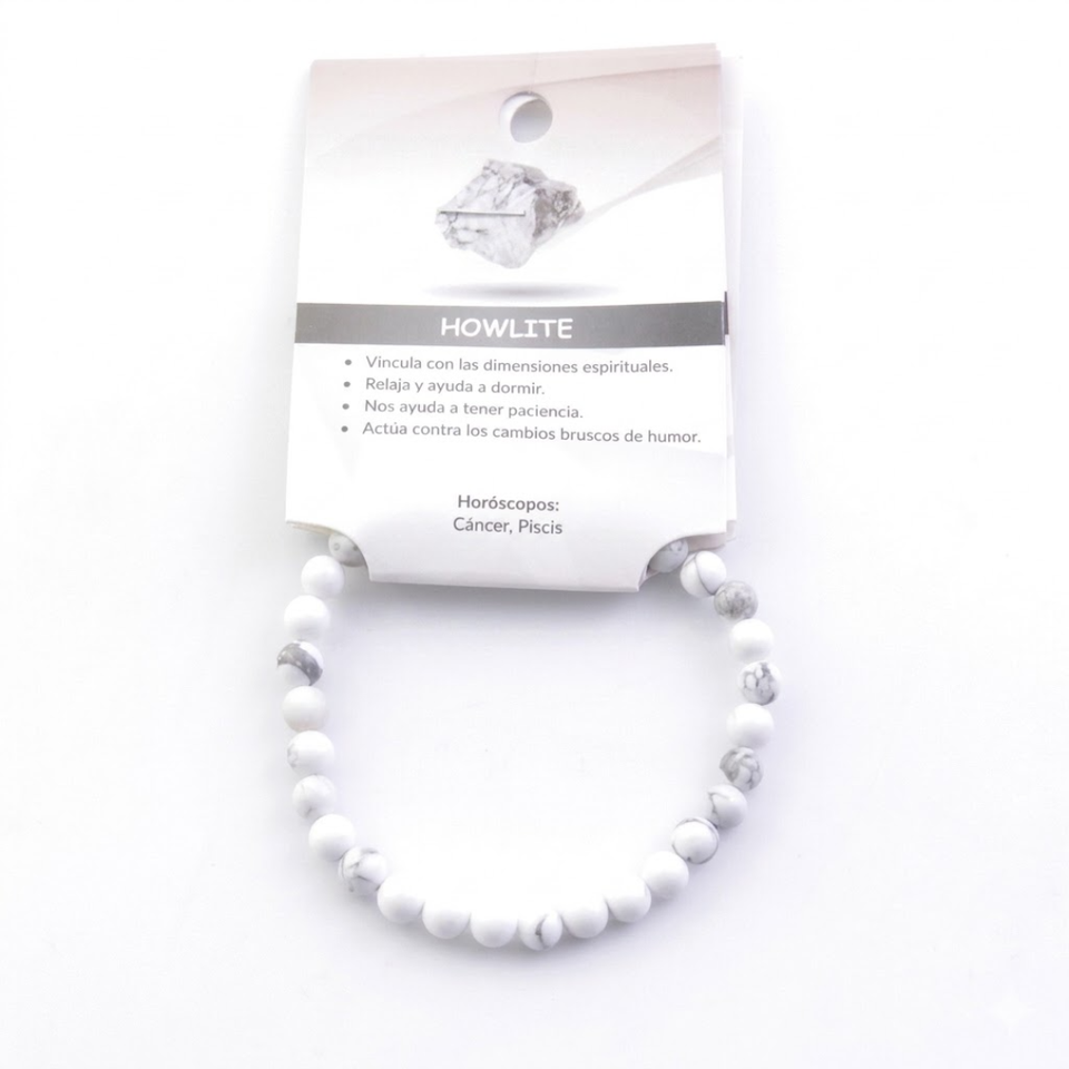 Pulsera de Howlita Natural (4mm, 6mm) | Relajación, Sueño y Paciencia Esotergia