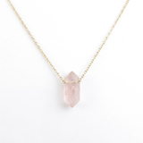 Collar Punta Doble Cuarzo Rosa (42+5cm) | Acero Inoxidable | Amor y Equilibrio Esotergia