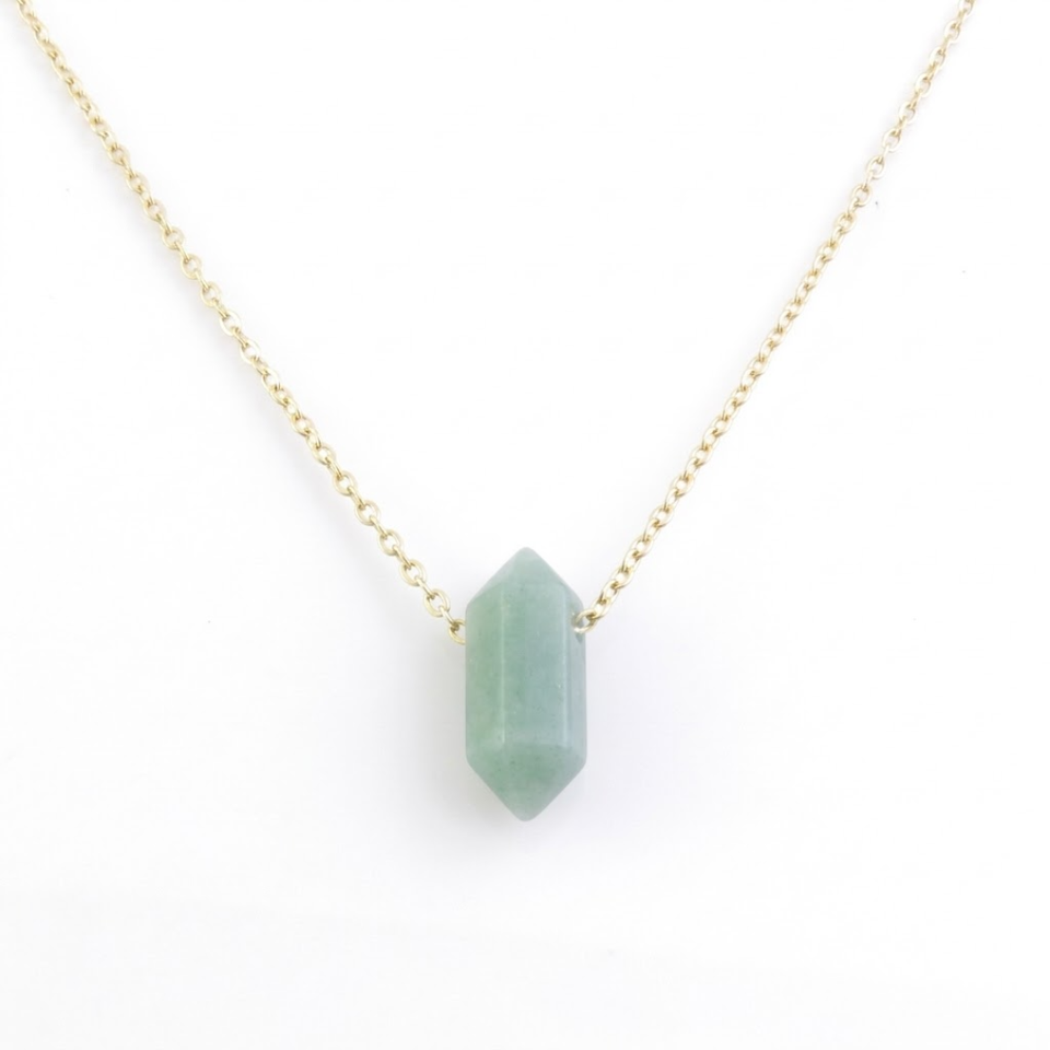 Collar Punta Doble Aventurina Verde (42+5cm) | Acero Inoxidable | Prosperidad y Salud Esotergia