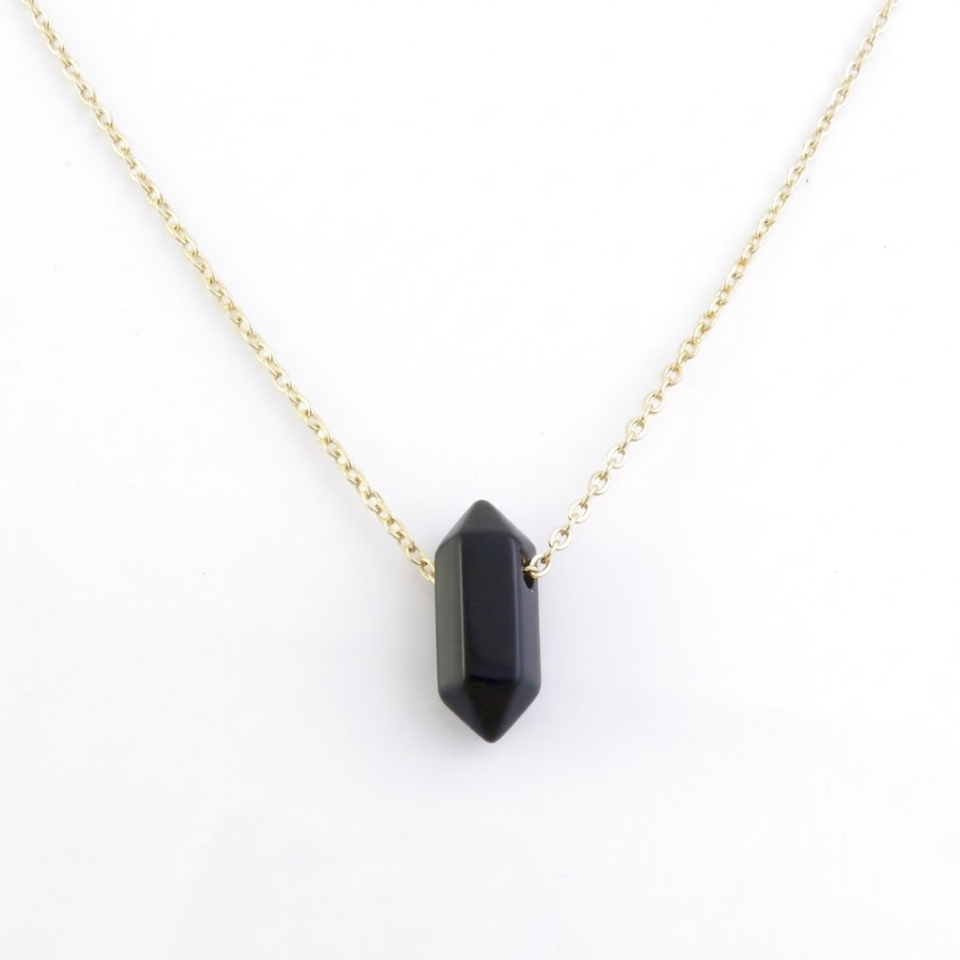 Collar Punta Doble Ónix Negro (42+5cm) | Acero Inoxidable | Protección y Determinación Esotergia