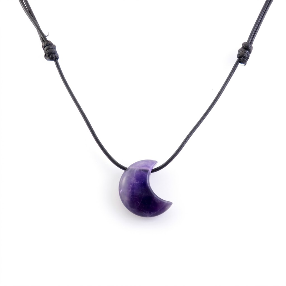 Collar Luna de Amatista Natural Ajustable (25 x 20 mm) | Intuición, Paz y Protección Esotergia