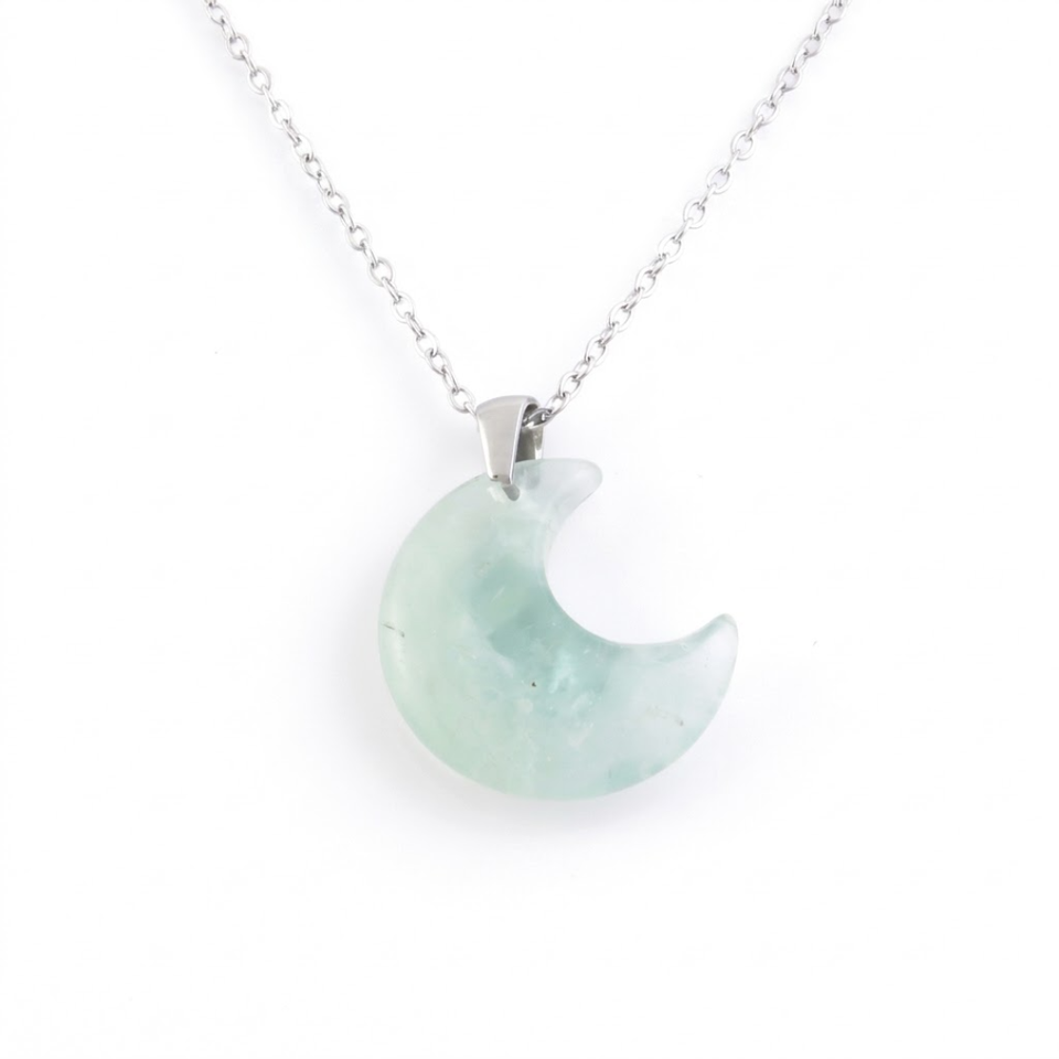 Collar Luna de Fluorita Natural (23mm) y Acero (42+5cm) | Enfoque, Orden y Claridad Mental Esotergia