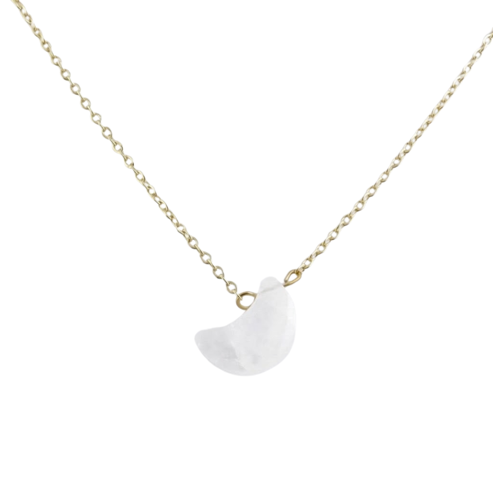 Collar Luna Facetada Cuarzo Blanco (15 x 11 mm) | Acero Inoxidable (42 + 5 cm) | Purificación y Claridad Esotergia