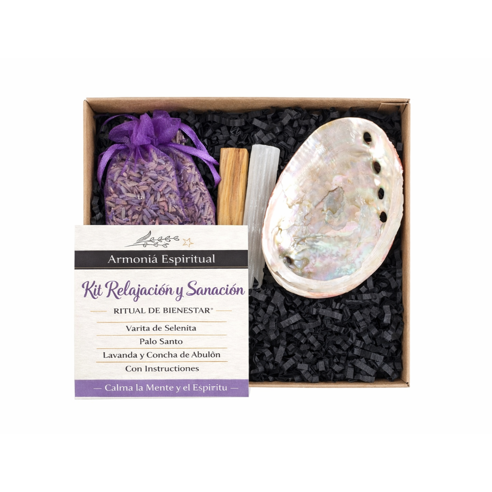 Kit Relajación y Sanación | Ritual de Bienestar con Selenita, Palo Santo, Lavanda y Concha de Abulón Esotergia