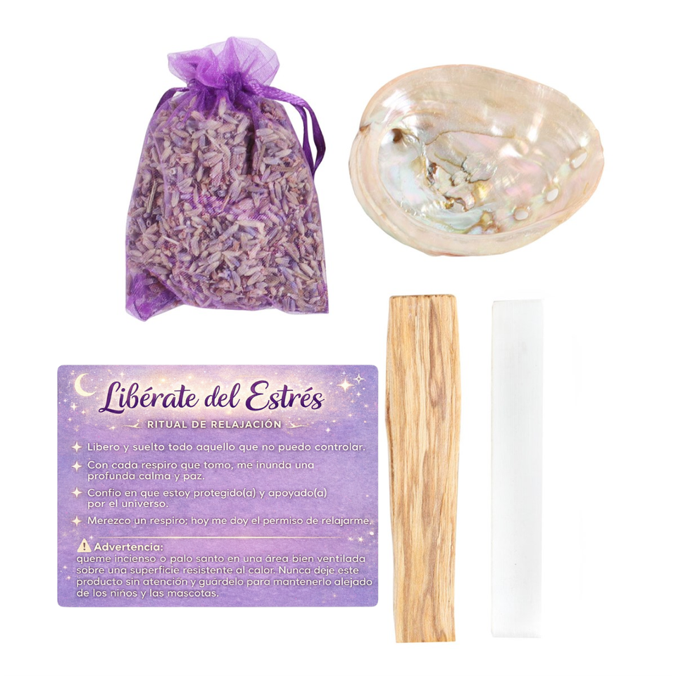 Kit Relajación y Sanación | Ritual de Bienestar con Selenita, Palo Santo, Lavanda y Concha de Abulón Esotergia