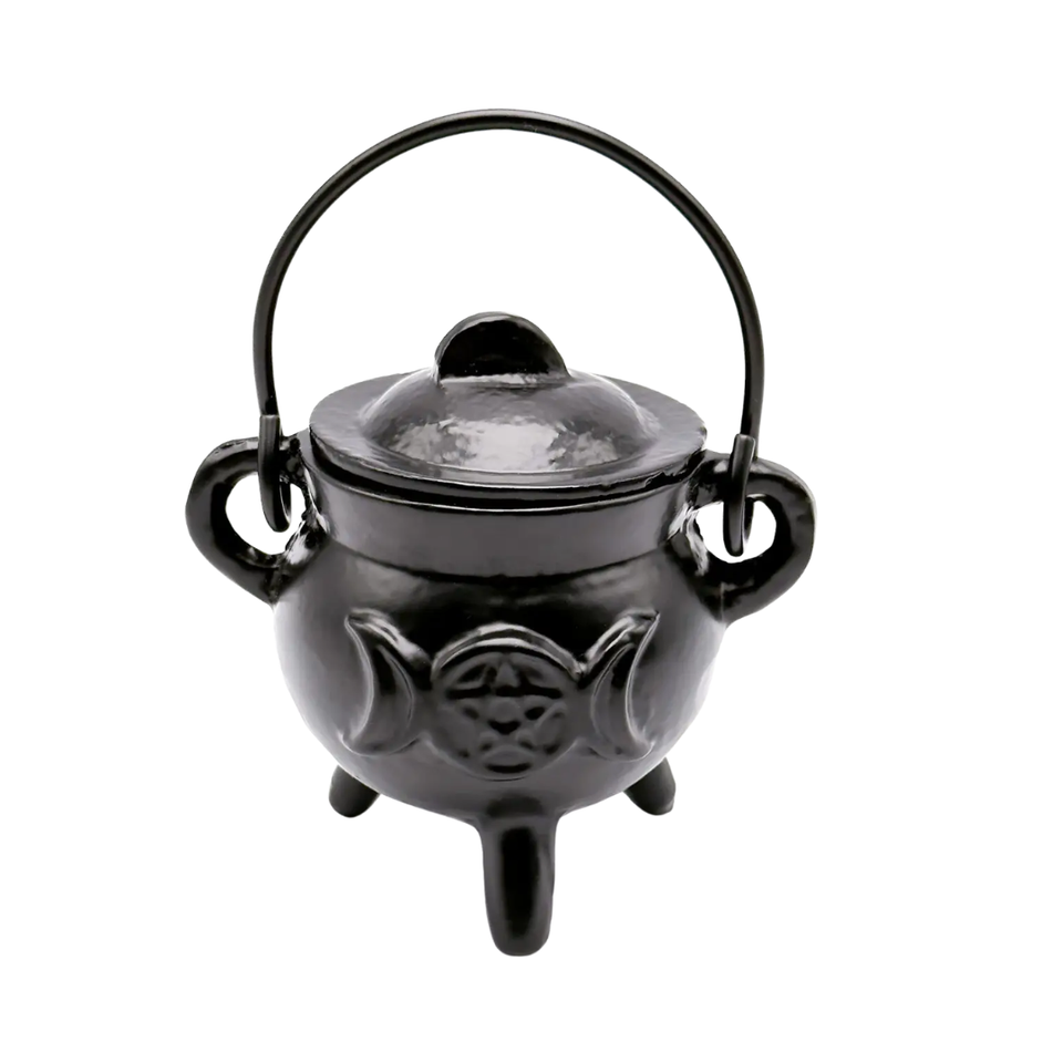 Caldero Quemador de Hierro Triple Luna con Tapa y Asa (10 cm) | Magia Wicca, Altar y Rituales de Fuego Esotergia
