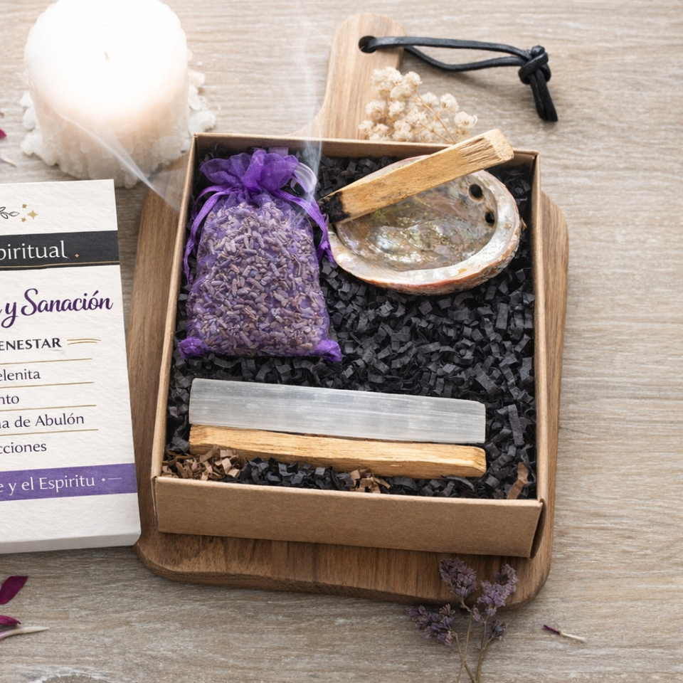 Kit Relajación y Sanación | Ritual de Bienestar con Selenita, Palo Santo, Lavanda y Concha de Abulón Esotergia