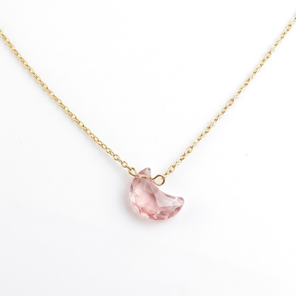 Collar Luna Facetada de Cuarzo Rosa | Cadena de Acero Inoxidable Esotergia
