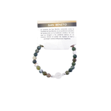 Pulsera Elástica de Ágata India (6 mm) con Dije San Benito | Acero Inoxidable Esotergia