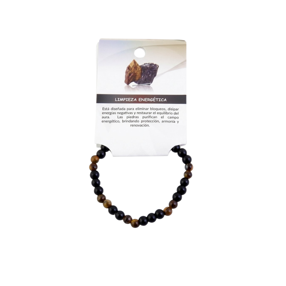 Pulsera de Limpieza Energética (4mm, 6mm) | Turmalina Negra y Ojo de Tigre | Protección y Equilibrio Esotergia