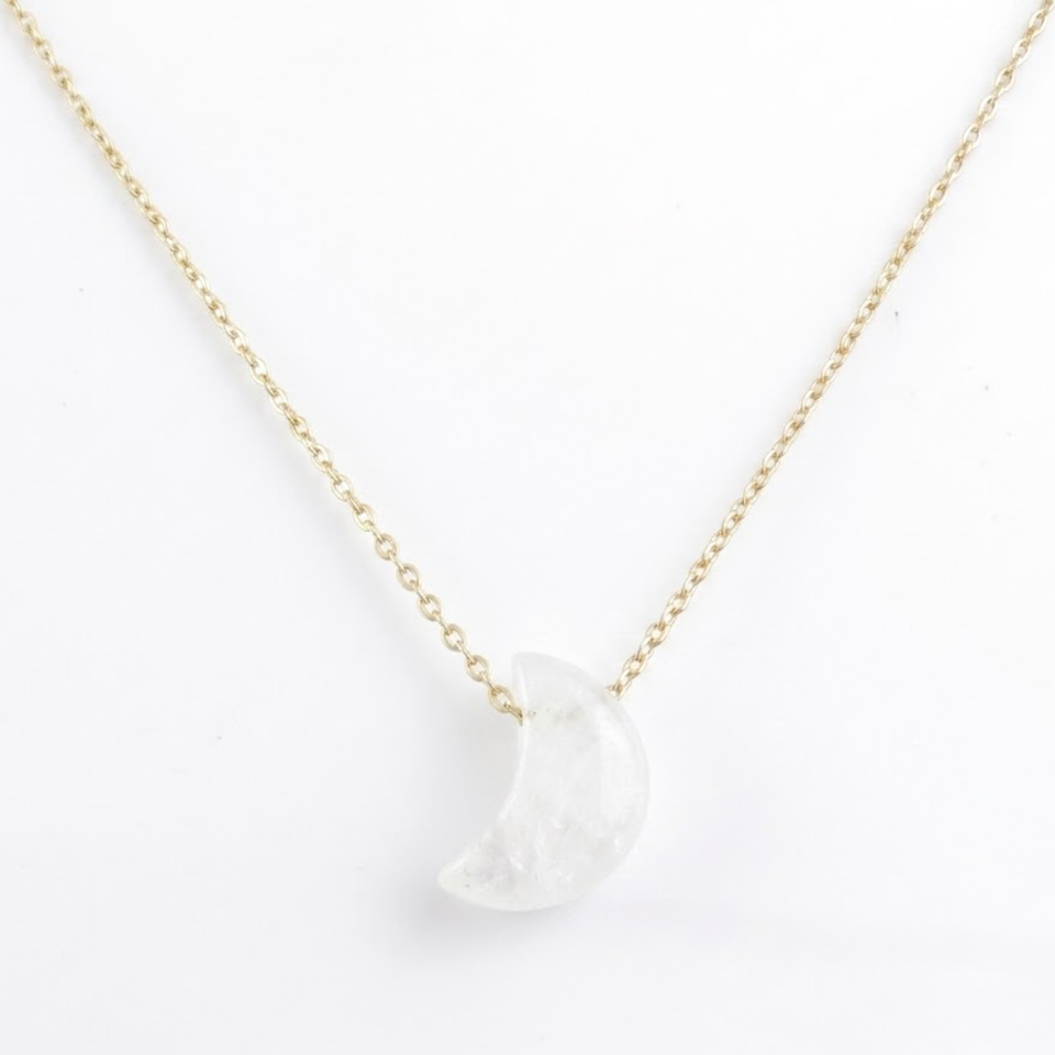 Collar Luna de Cuarzo Blanco Natural y Acero Inoxidable (42+5cm) | Claridad, Luz y Sanación Esotergia