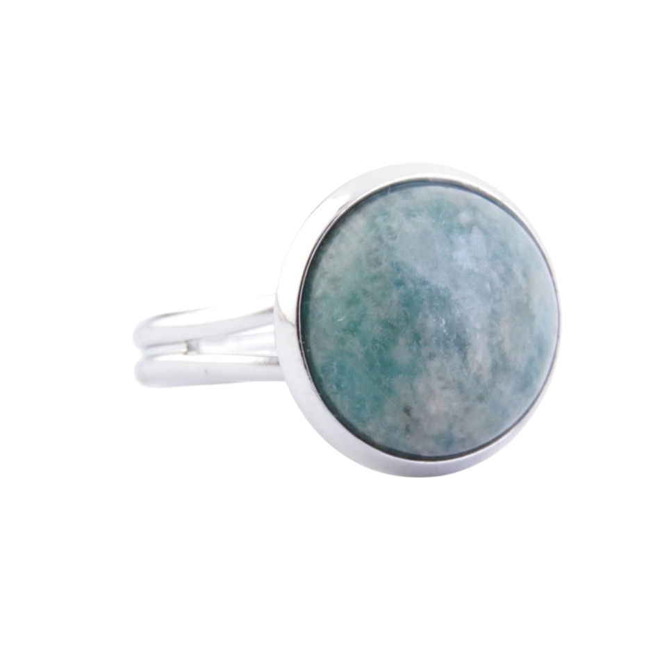 Anillo Ajustable Amazonita Natural (12 mm) | Comunicación, Esperanza y Calma Esotergia