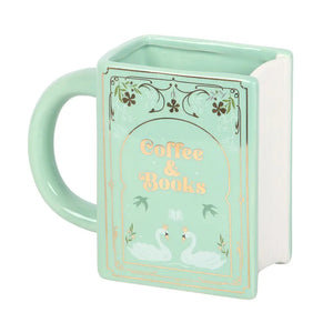 Taza Verde con Forma de Libro – Coffee and Books (450ml) Esotergia