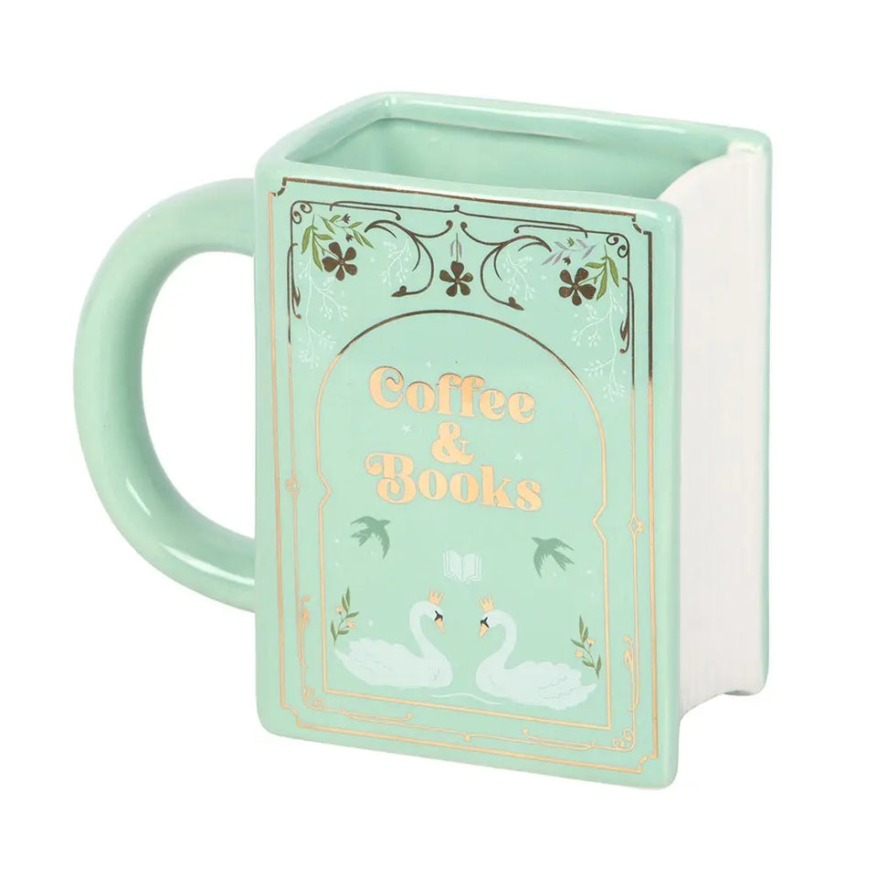 Taza Verde con Forma de Libro – Coffee and Books (450ml) Esotergia