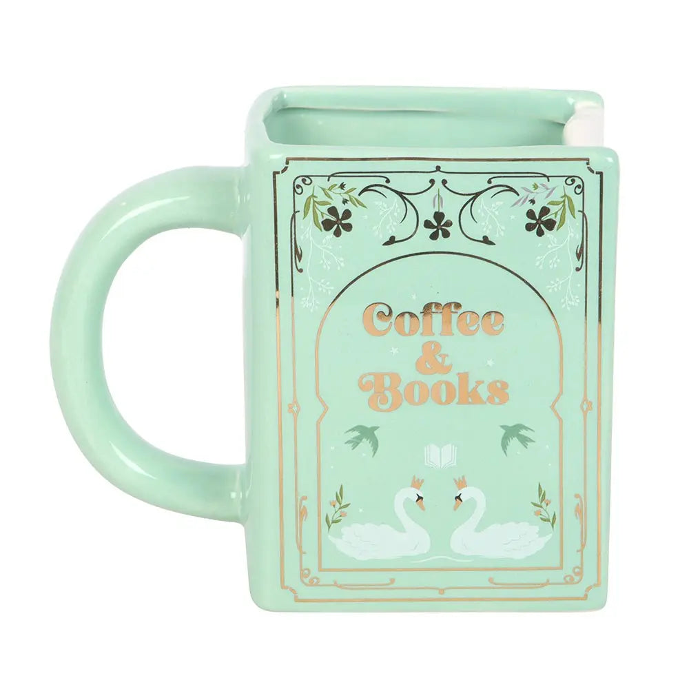 Taza Verde con Forma de Libro – Coffee and Books (450ml) Esotergia