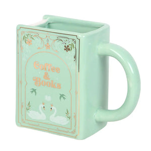 Taza Verde con Forma de Libro – Coffee and Books (450ml) Esotergia