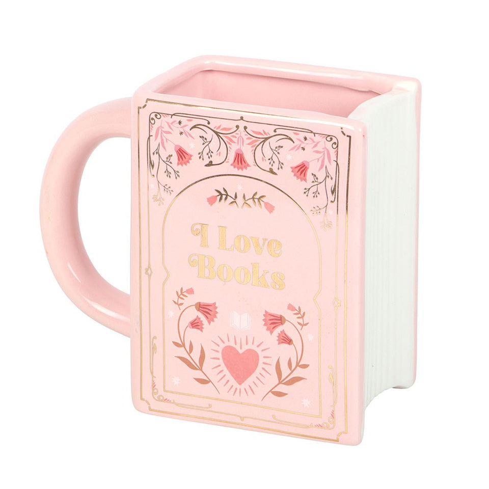 Taza de Cerámica Rosa en Forma de Libro "I Love Books" (450 ml) Esotergia