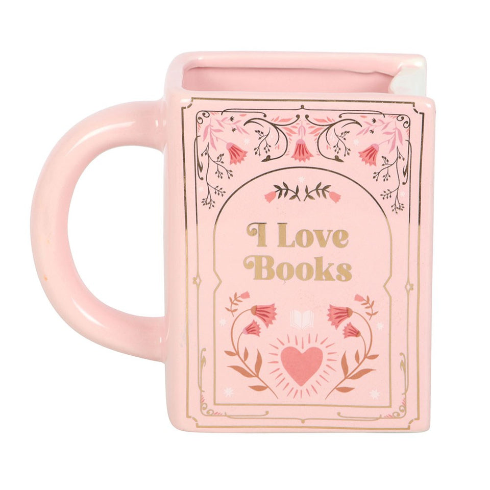 Taza de Cerámica Rosa en Forma de Libro "I Love Books" (450 ml) Esotergia